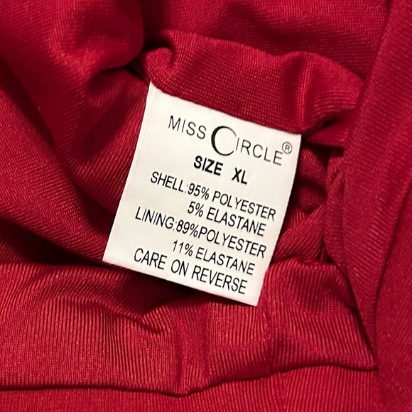 Miss Circle Red Mini Dress XL Crystals Feathers Stretch Holiday Party Dress - Picture 12 of 13
